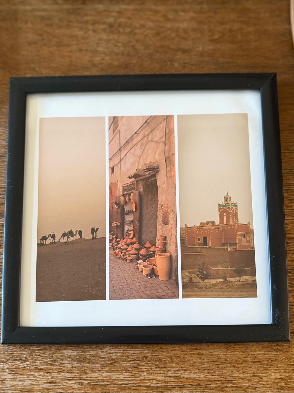 Sepia Triptych Morocco Photograph with Black Frame